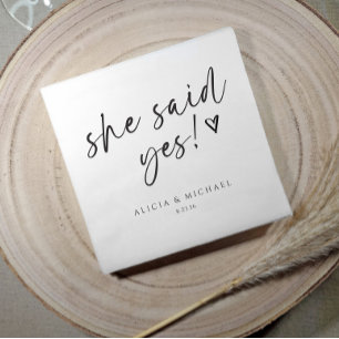 She Said Yes Bridal Shower Modern Handwriting Napkin