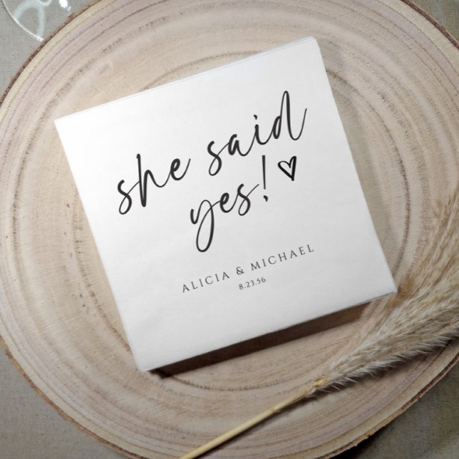 She Said Yes Bridal Shower Modern Handwriting Napkin (Fun bridal shower or engagement party napkins - "She said yes!" handwriting script.)