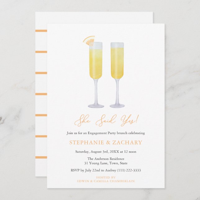 She Said Yes Brunch Bubbly Engagement Party Invitation (Front/Back)