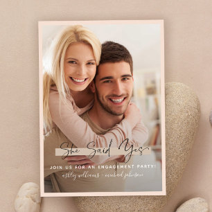 She Said Yes Calligraphy Blush Gold Engagement Invitation