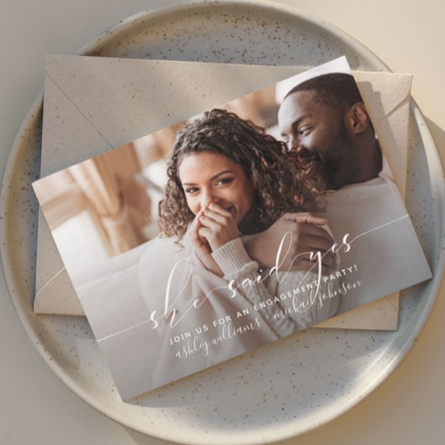 She Said Yes Calligraphy Engagement Party Invitation (Creator Uploaded)