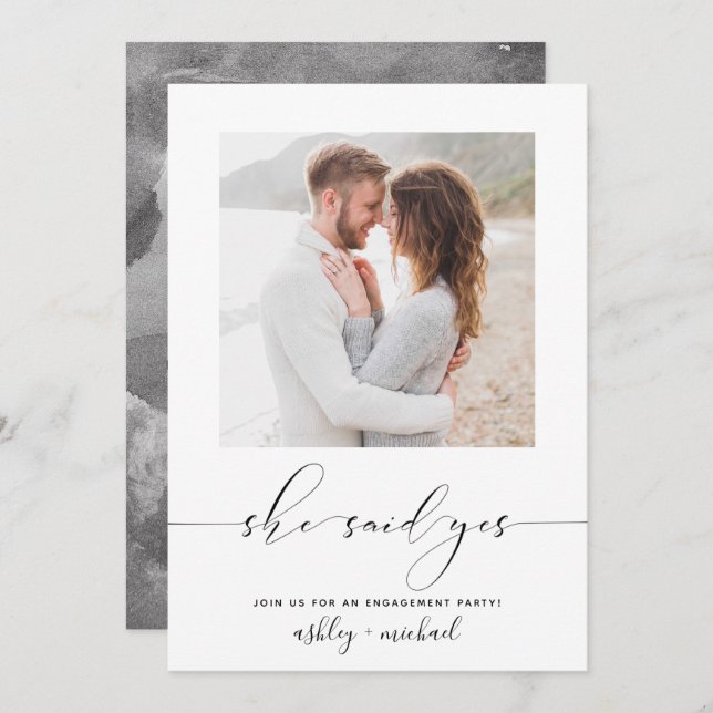 She Said Yes Calligraphy Engagement Party Invite (Front/Back)