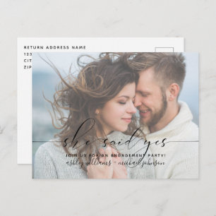 She Said Yes Calligraphy Engagement Party Invite Postcard
