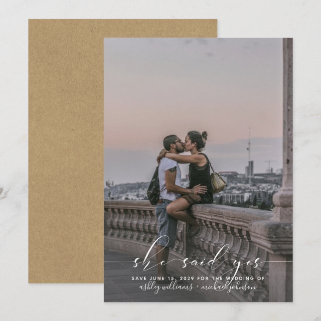 SHE SAID YES Calligraphy Kraft Photo Save the Date Invitation (Front/Back)