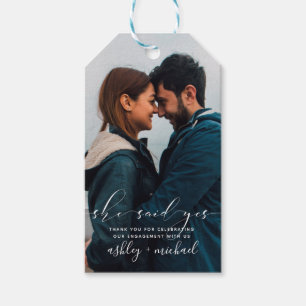 She Said Yes Calligraphy Photo Engagement Party Gift Tags