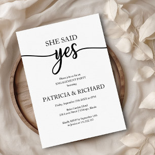 She Said Yes Chic Black And White Engagement Party Invitation