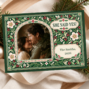 She Said Yes Christmas Photo Holiday Card