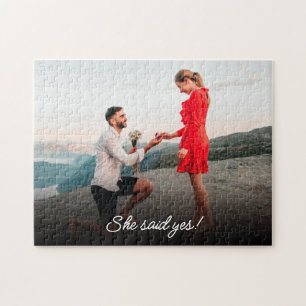 She Said Yes! Custom Photo Engagement Announcement Jigsaw Puzzle