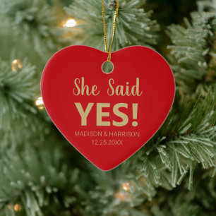She said Yes custom photo Engagement Christmas Ceramic Ornament
