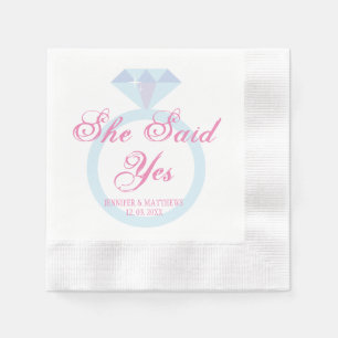 She Said Yes Diamond Ring Wedding Monogram Napkins