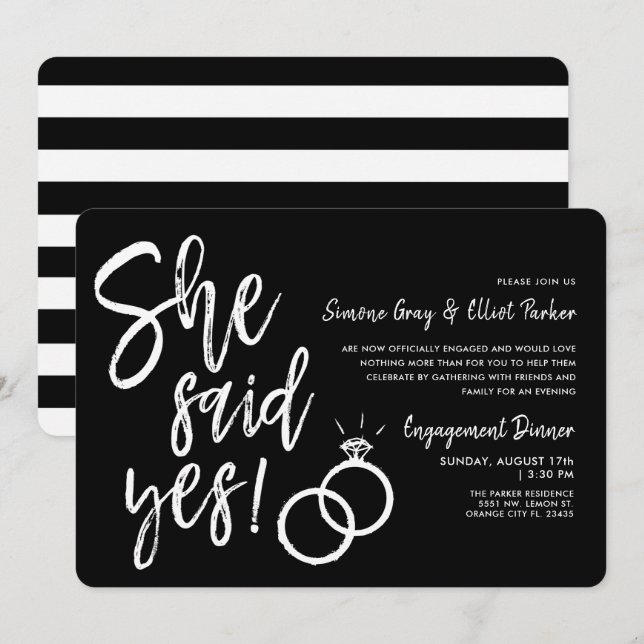 She Said Yes | Dual Rings Engagement Dinner Invita Invitation (Front/Back)