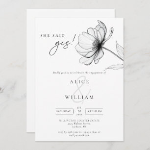 She Said Yes Elegant Chic Floral Engagement Party Invitation