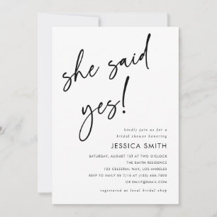 She Said Yes Elegant Modern Bridal Shower Photo Invitation