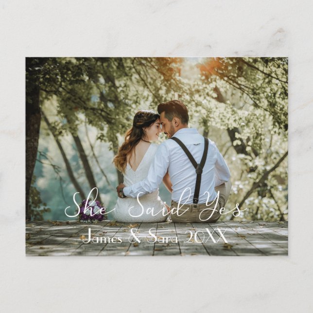 She Said Yes, Elegant Typography Postcard (Front)