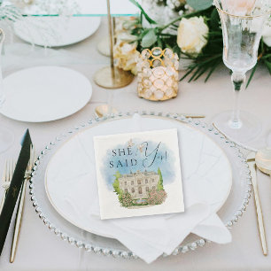 She Said Yes! Elegant Venue doves Fountain flowers Napkin