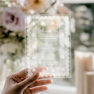 She Said Yes Elegant White Lace Bridal Shower  Acrylic Invitations