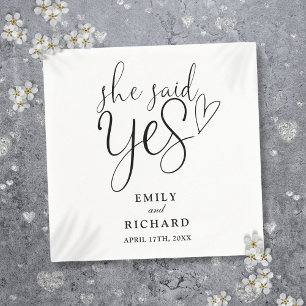 She Said Yes Engagement Party Black And White Napkin