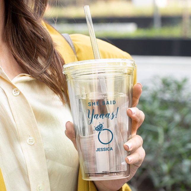 She Said Yes Engagement Party Blue Colour Acrylic Tumbler (Creator Uploaded)