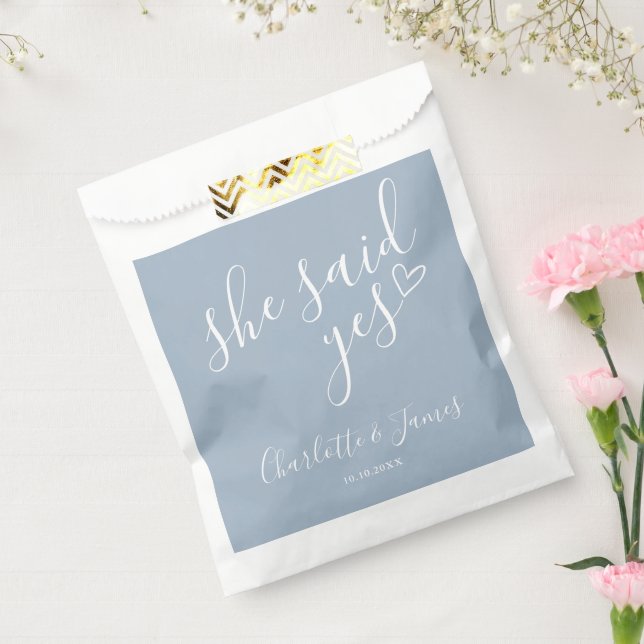 She Said Yes Engagement Party Dusty Blue Favour Bag (Sealed)