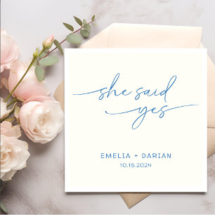 She Said Yes Engagement Party Dusty Blue Napkin