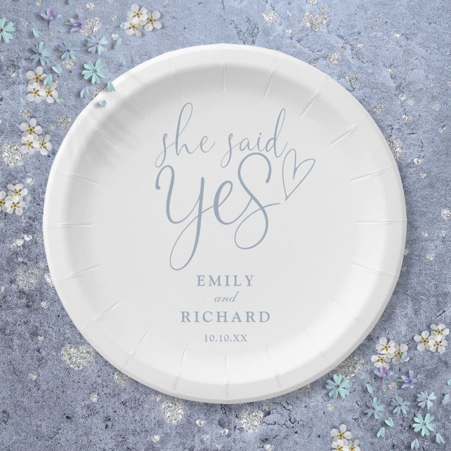 She Said Yes Engagement Party Dusty Blue Paper Plate (She Said Yes Engagement Party Dusty Blue Paper Plates)