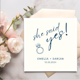 She Said Yes Engagement Party Dusty Navy Napkin