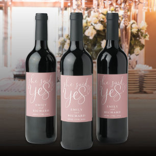 She Said Yes Engagement Party Dusty Rose Pink Wine Label