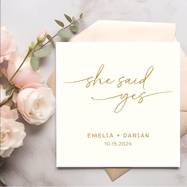 She Said Yes Engagement Party Dusty Yellow Napkin (Creator Uploaded)