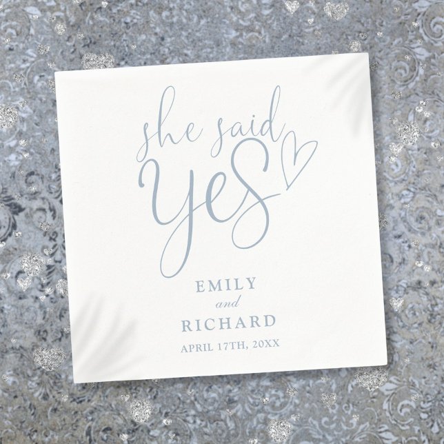 She Said Yes Engagement Party Elegant Dusty Blue Napkin (She Said Yes Engagement Party Elegant Dusty Blue Napkins)