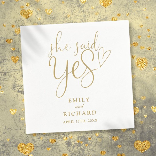 She Said Yes Engagement Party Elegant Gold Napkin (She Said Yes Engagement Party Elegant Gold Napkins)