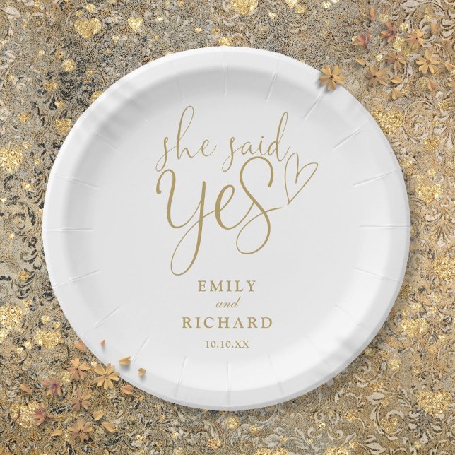She Said Yes Engagement Party Elegant Gold Paper Plate (She Said Yes Engagement Party Elegant Gold Paper Plates
)