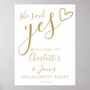 She Said Yes Engagement Party Gold Welcome Sign