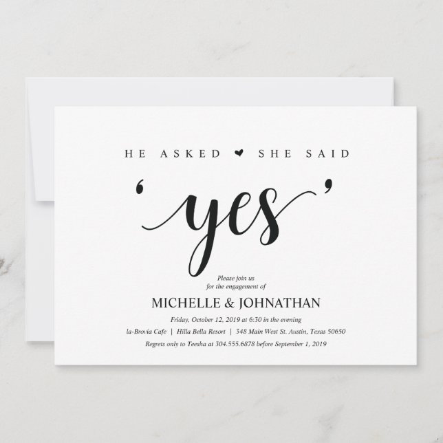 She said yes, Engagement Party invites (Front)