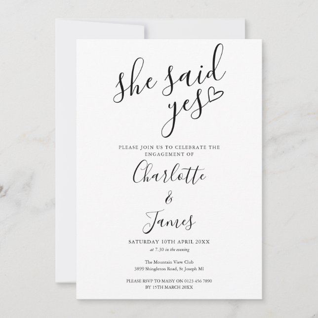 She Said Yes Engagement Party Love Heart Invitation (Front)