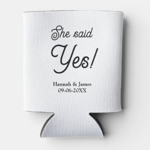 She said yes engagement party name date simple min can cooler