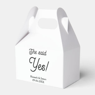 She said yes engagement party name date simple min favour box
