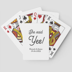 She said yes engagement party name date simple min playing cards