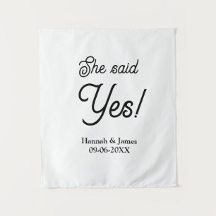 She said yes engagement party name date simple min tapestry