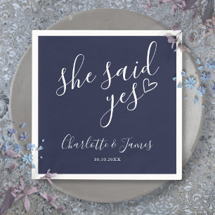 She Said Yes Engagement Party Navy Blue Napkin