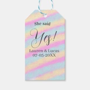 She said yes engagement party pink blue yellow ste gift tags
