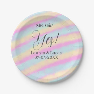 She said yes engagement party pink blue yellow ste paper plate