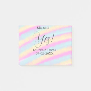 She said yes engagement party pink blue yellow ste post-it notes