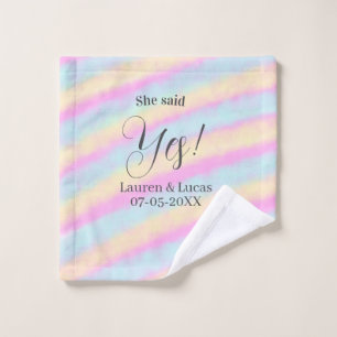 She said yes engagement party pink blue yellow ste wash cloth