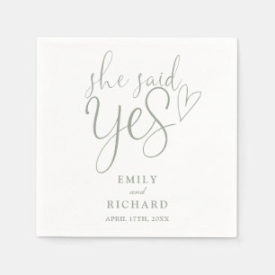 She Said Yes Engagement Party Sage Green Napkin