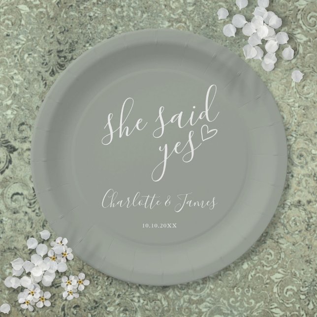 She Said Yes Engagement Party Sage Green Paper Plate (She Said Yes Engagement Party Sage Green Paper Plates)