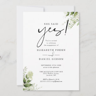 She Said Yes Floral Greenery Engagement Party Invitation