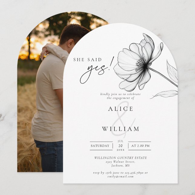 She Said Yes Floral Photo Engagement Party Arch Invitation (Front/Back)