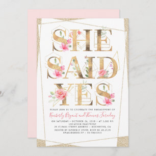 She Said Yes Floral Romantic Engagement Party Invitation