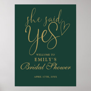 She Said Yes Green Gold Bridal Shower Welcome Sign
