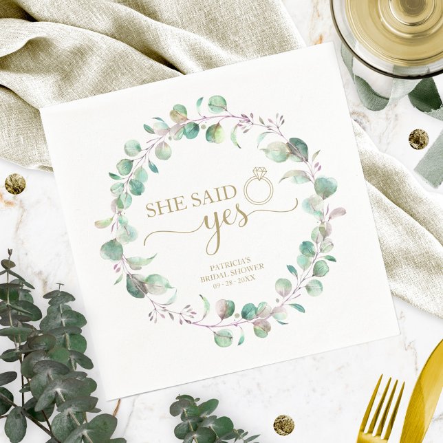 She Said Yes Greenery Eucalyptus Bridal Shower Nap Napkin (Creator Uploaded)